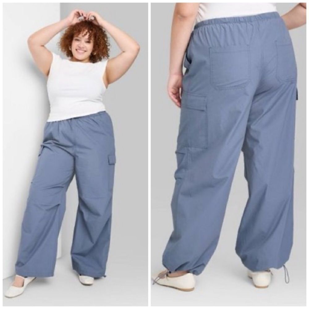 NWT Women's Mid-Rise Wide Leg Parachute Pants by Wild Fable Size L - Picture 3 of 4